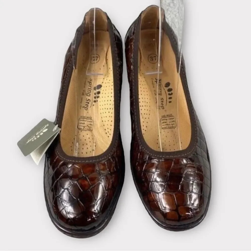 NEW SPRING STEP‎ KART II SHOES Wedge Womens 6.5 us or 37 Croco Embossed Brown
